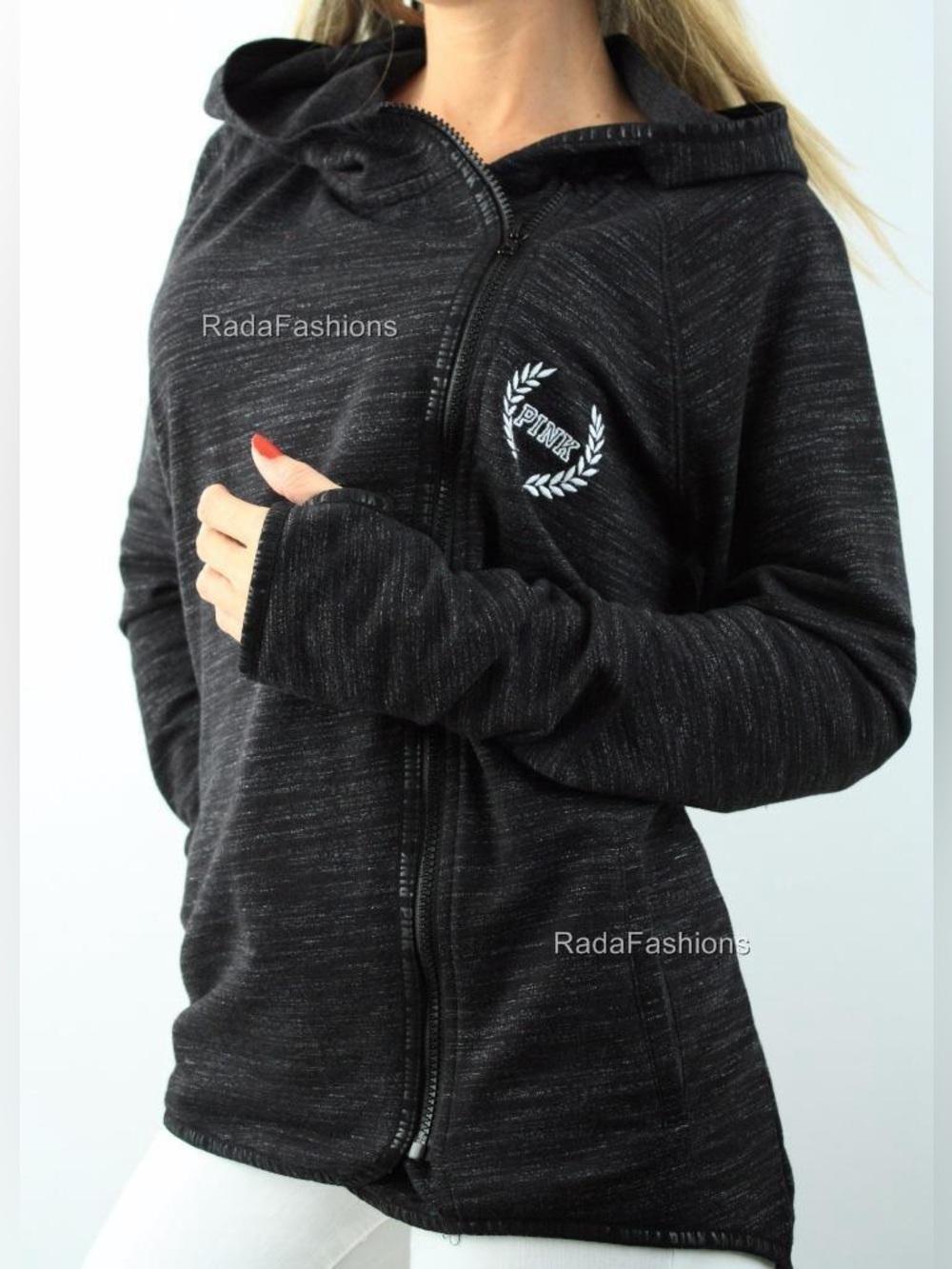 Victoria’s Secret PINK Women’s Heather Black Full Asymmetrical Zip Hoodie Medium